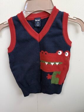 Wei Juan Boys Gator Sweater Vest Navy Red Accents 3-4Y